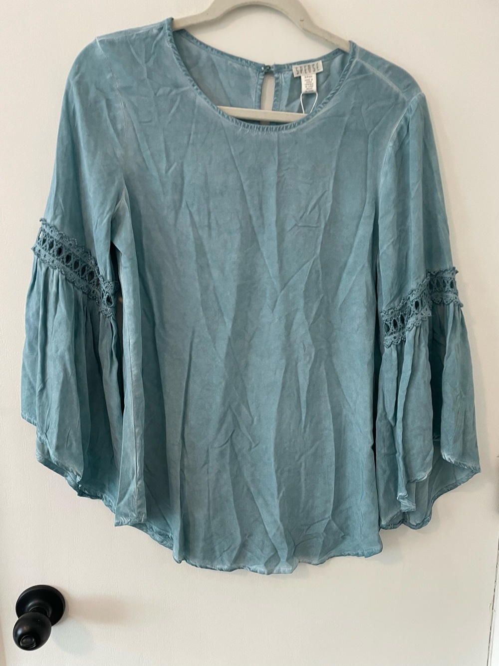 SPENSE Small NWT Crochet Sleeve Tunic Top SnowyHaze. 065